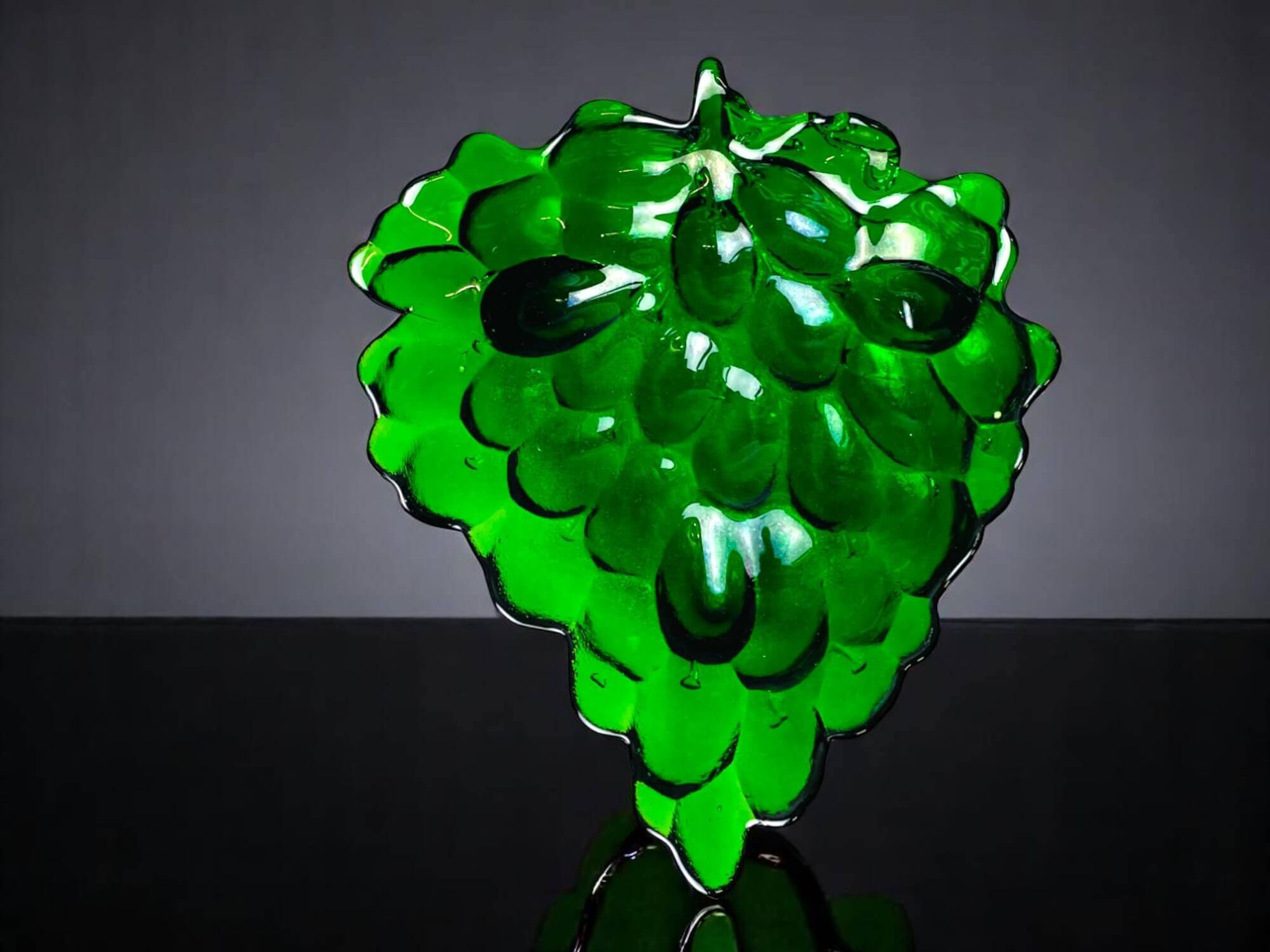 Green depression glass grape shaped vase