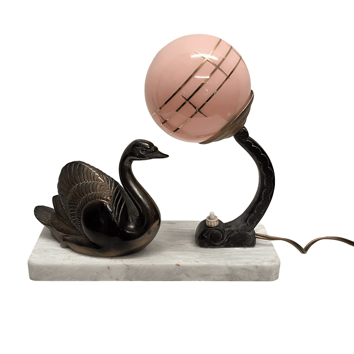 French Art Deco Lamp With Swan On A Marble Base, 1920/30s