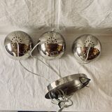 Space Age waterfall pendant light with 3 globes in chrome metal