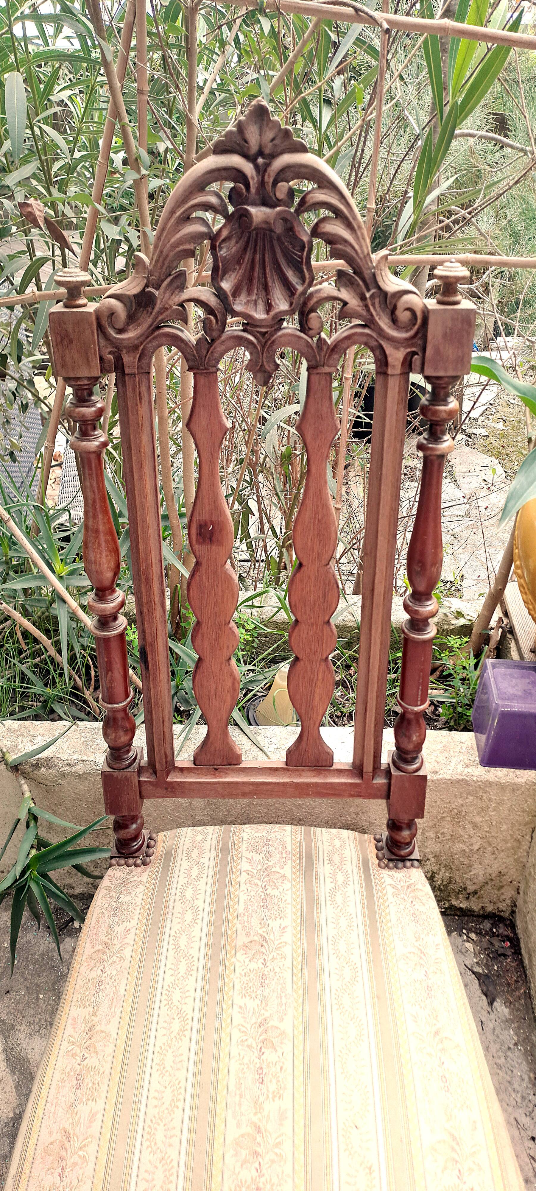 Chaise de Nourrice Napoléon III en  bois foncé vernissé assise tissu rayé 1