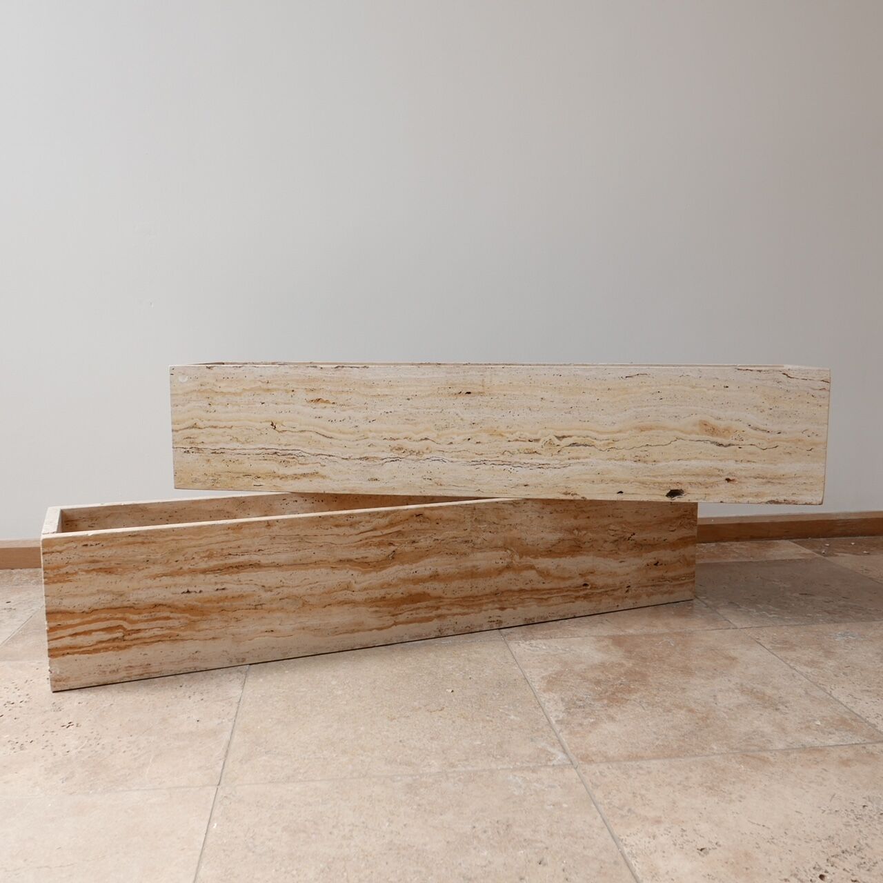 Pair of Mid-Century Travertine Belgium Planters