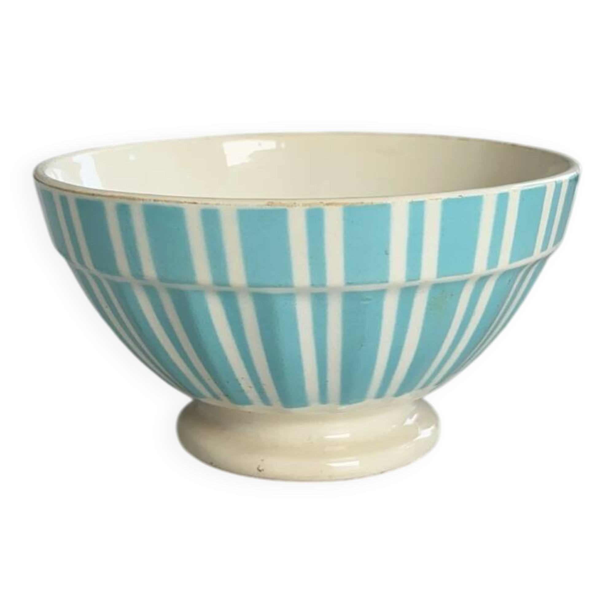 Antique bowl digoin france | blue striped earthenware bowl | collectible tableware