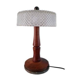 Lampe vintage en bois, marbre et verre