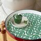 Vintage Coffee Table with Removable Medieval-Style Painted Blue Porcelain Tray, Solid Wood Base