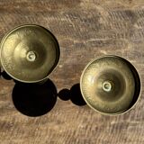 Pair of gilded candlesticks with engraved flower garland motifs H22