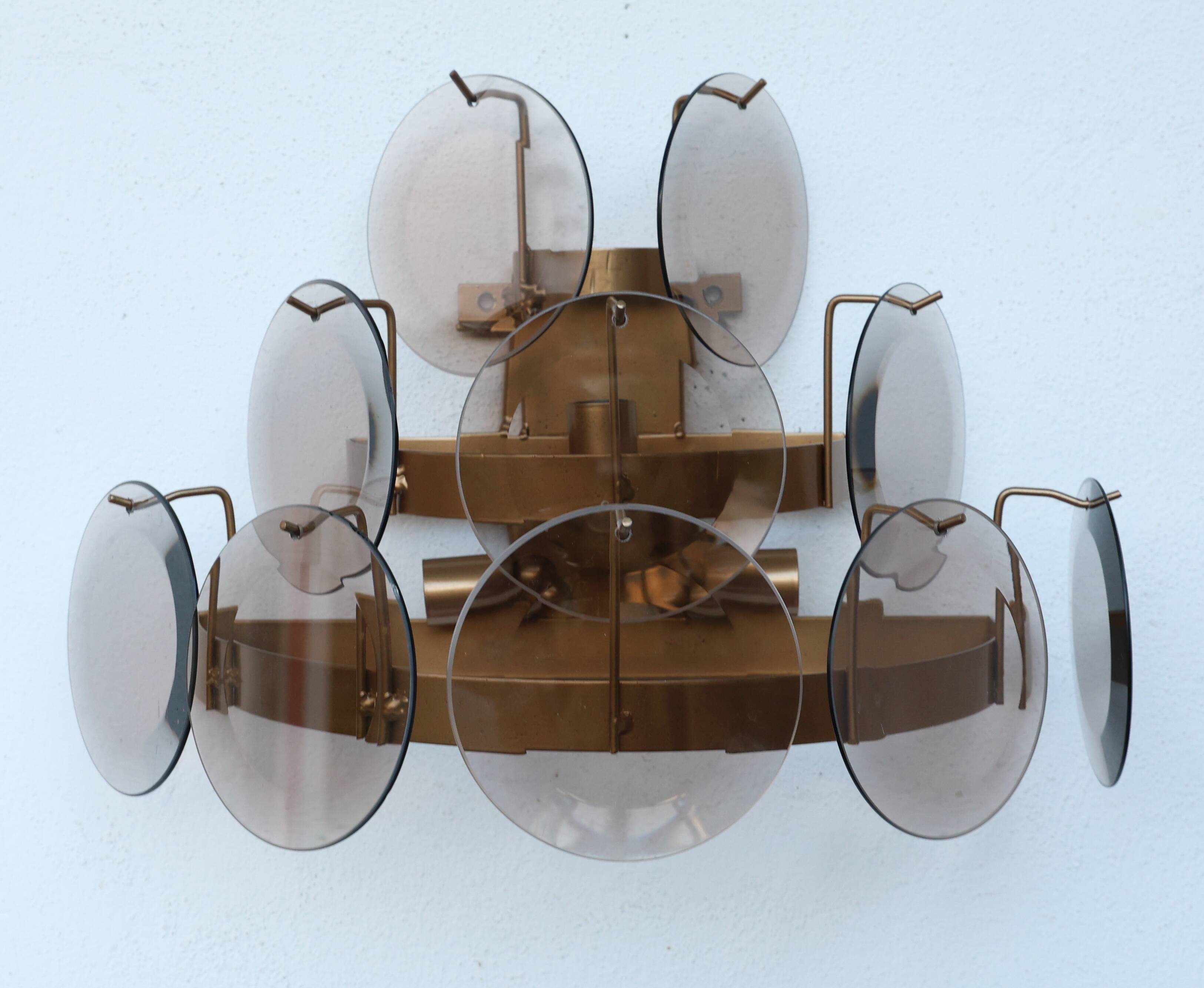 Set of 2 Vistosi Murano Wall Lamps Smoked Disc, 1970