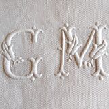 Damask tablecloth monogrammed GM, 1m55 x 2m90