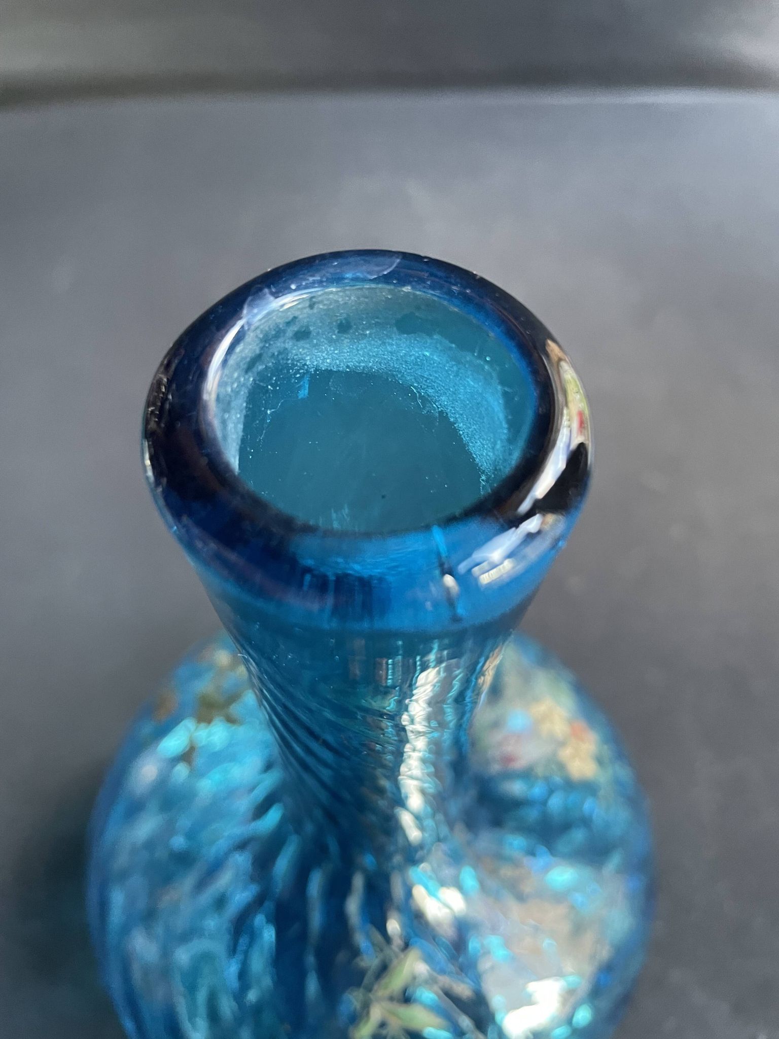 Large enameled blue carafe