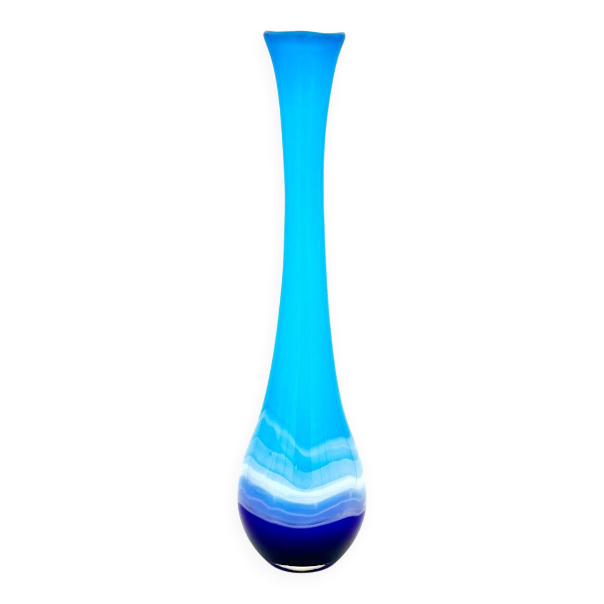 Sculptural Vase "Goccia" 43cm - Blown Murano Glass - Blue & Latte