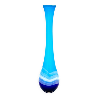 Sculptural Vase "Goccia" 43cm - Blown Murano Glass - Blue & Latte