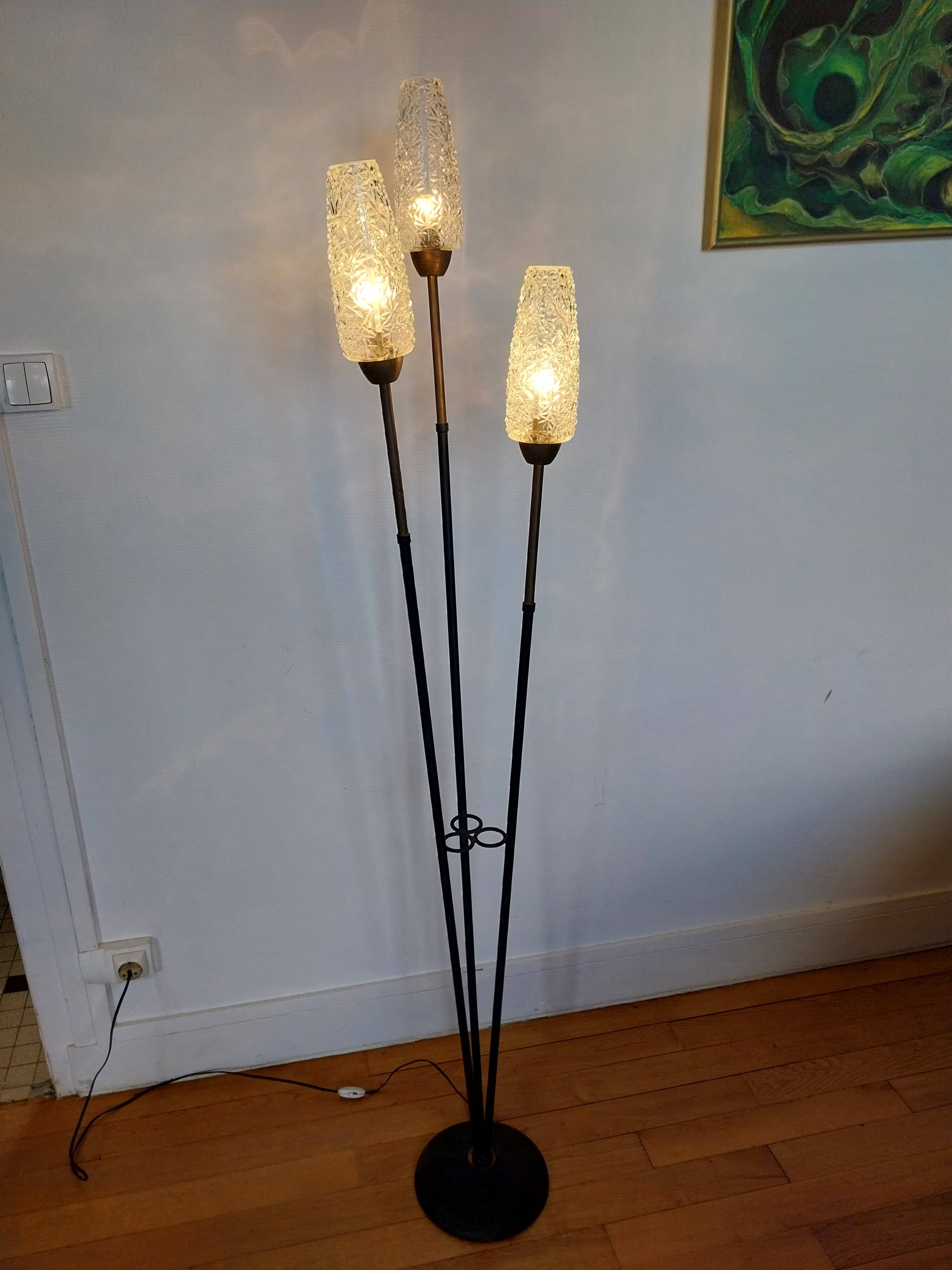 Arlus Lunel 3-branched floor lamp in brass and black metal