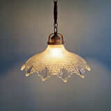 Suspension art déco en verre transparent festonné, années 1920-30