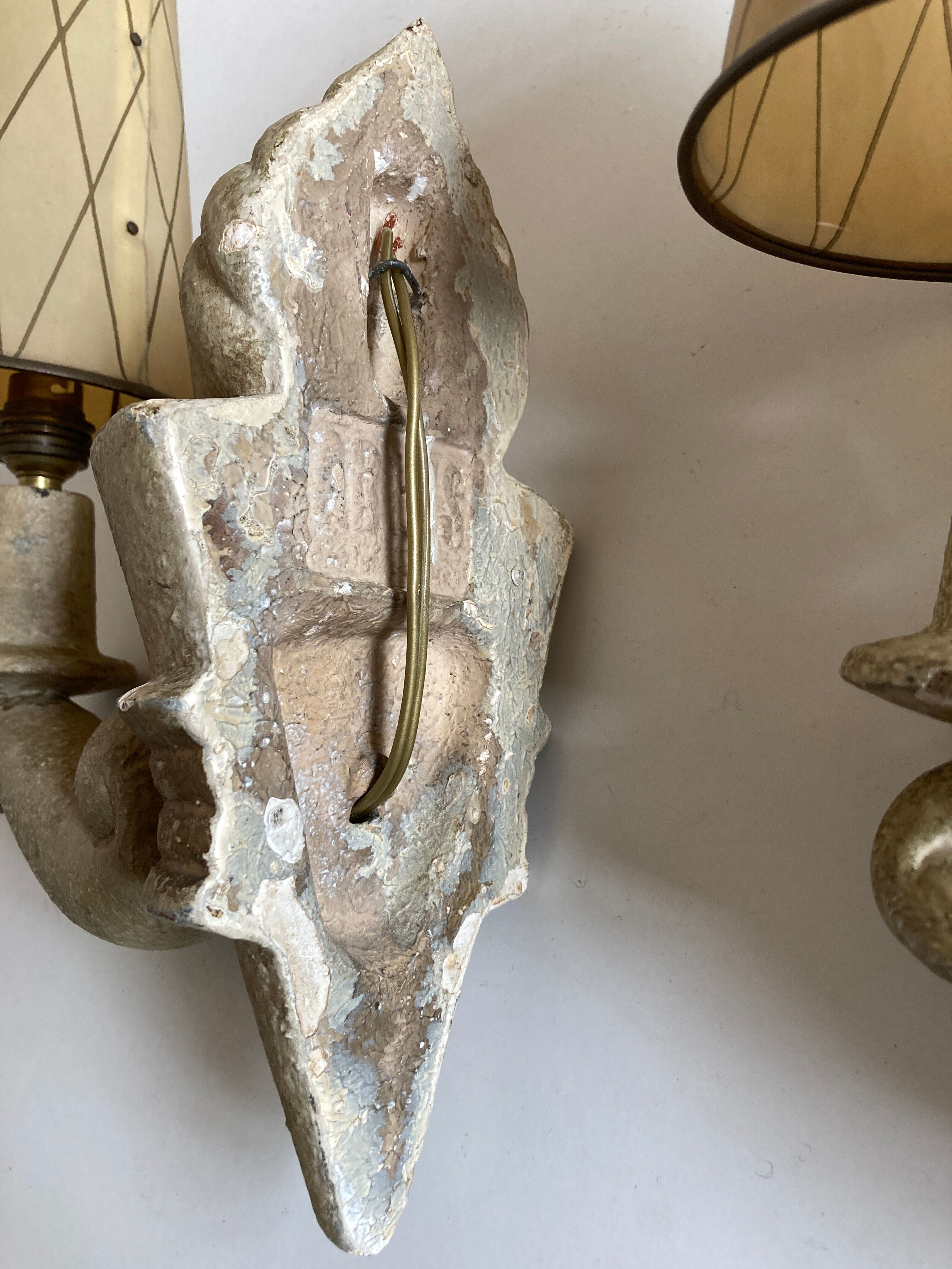 Pair of Arlus torchlight wall light in art deco plaster 1950