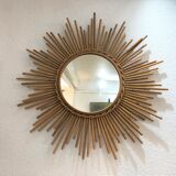 Old mirror soleil vintage in braided rattan 60