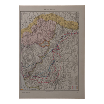 Lithographie originale sur la première guerre mondiale (cartographie)