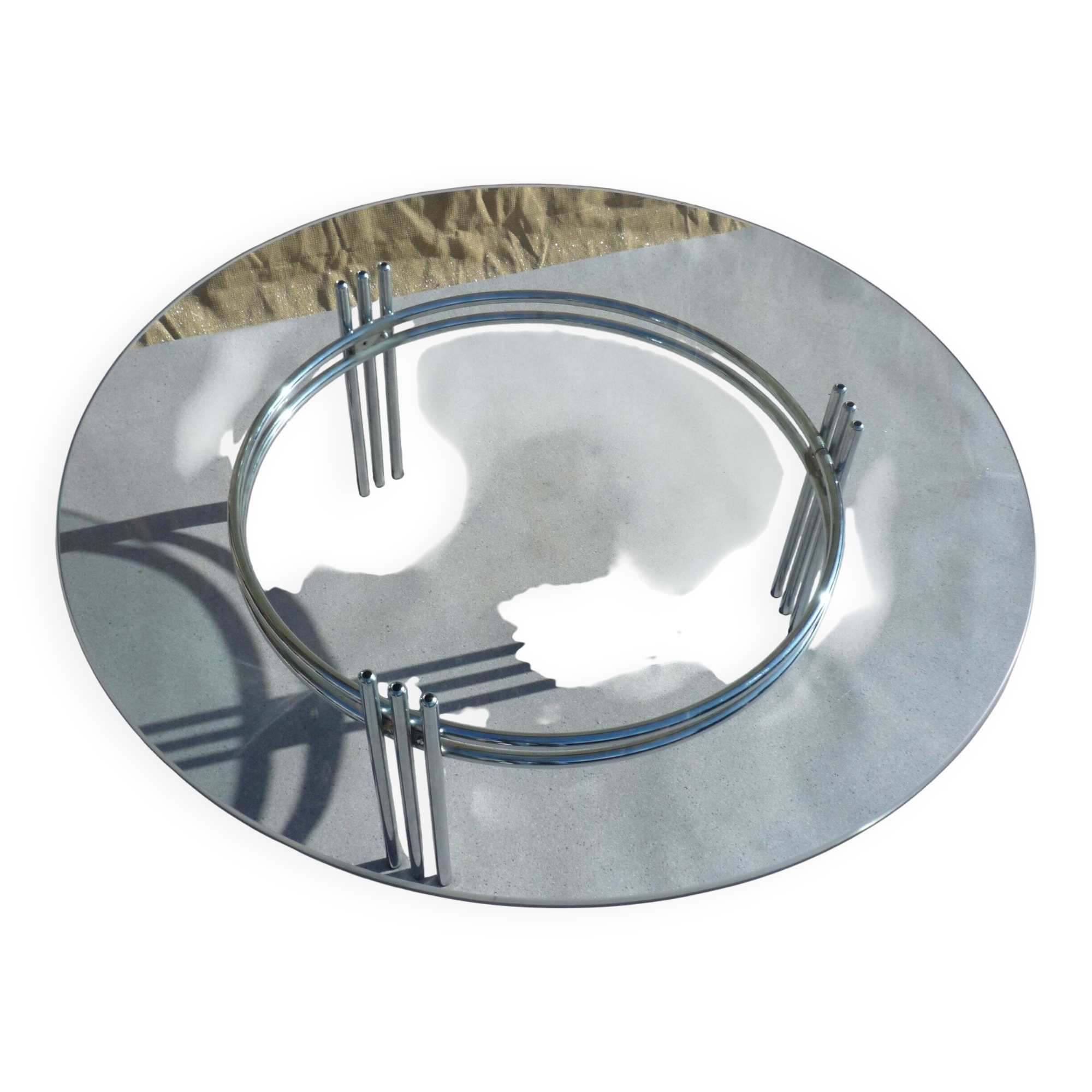Chrome and glass tripod coffee table