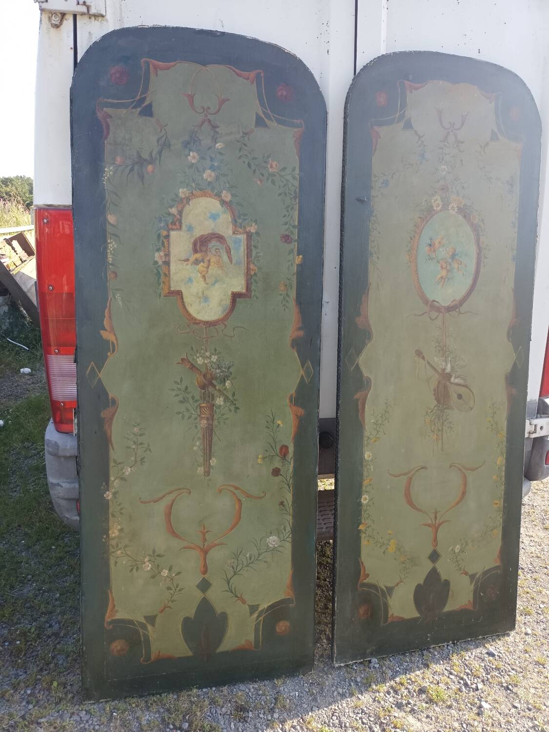 Two painted canvases