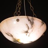 Art Decò Albaster white and pink chandelier, 1950s