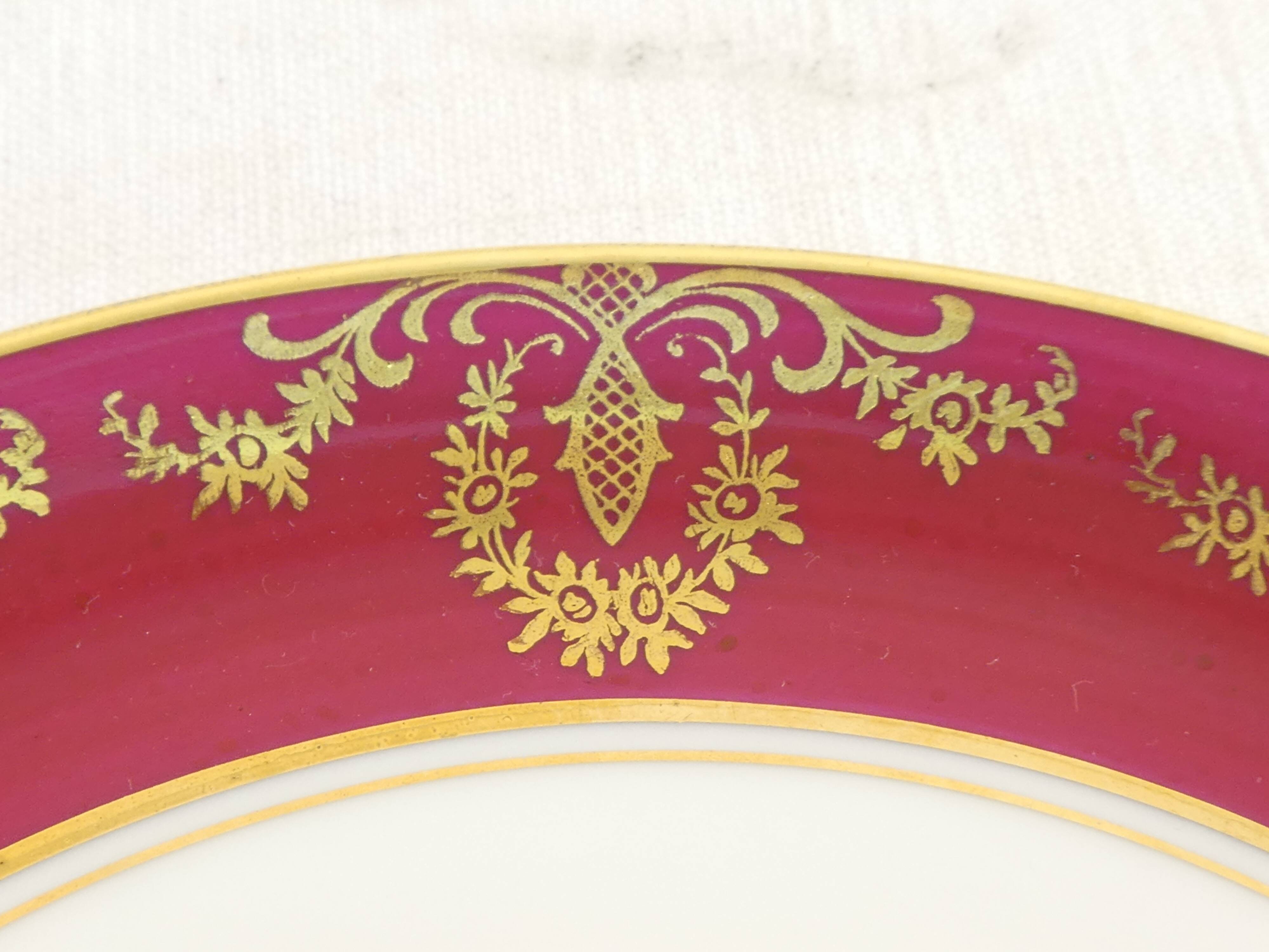 Pair of lunch cup and subcup in porcelain limoges red headband