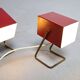 Lampe de table cube Kaiser Leuchten modèle 45097 rouge vin, design allemand