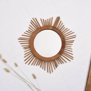 Old sun mirror 49 cm in rattan, star.