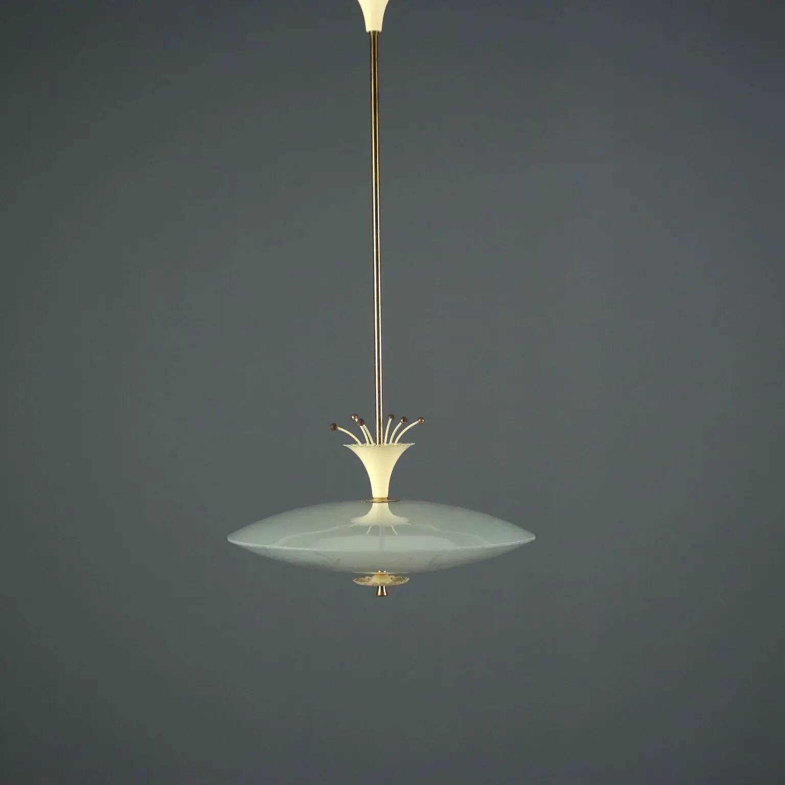 Vintage ceiling light in glass and aluminium, Italy, 1950s.