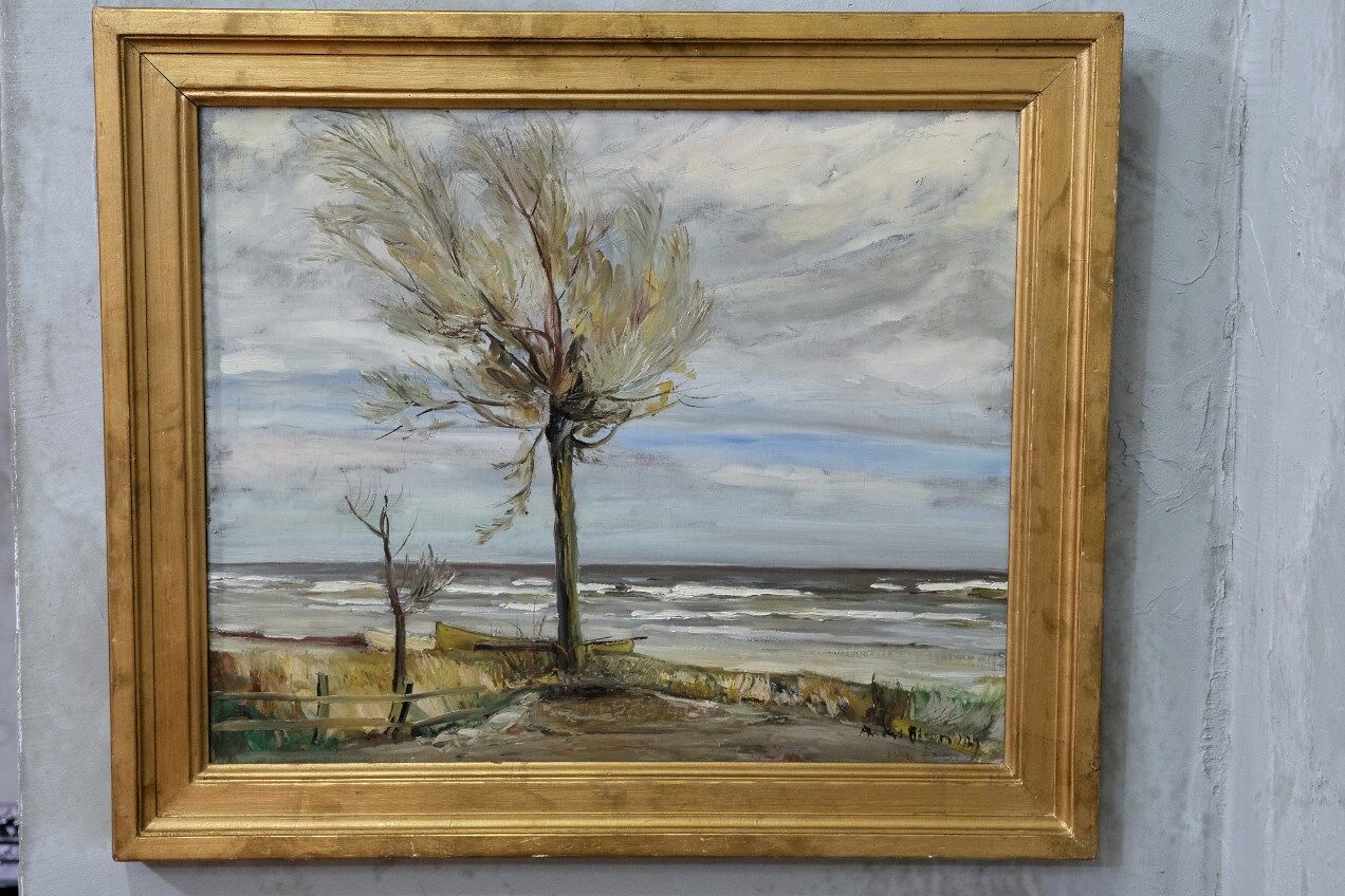 Scandinavian modern painting, 1929, Oil on board.