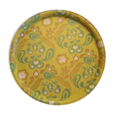 Plateau de service métallique motifs fleuris - années 1970
