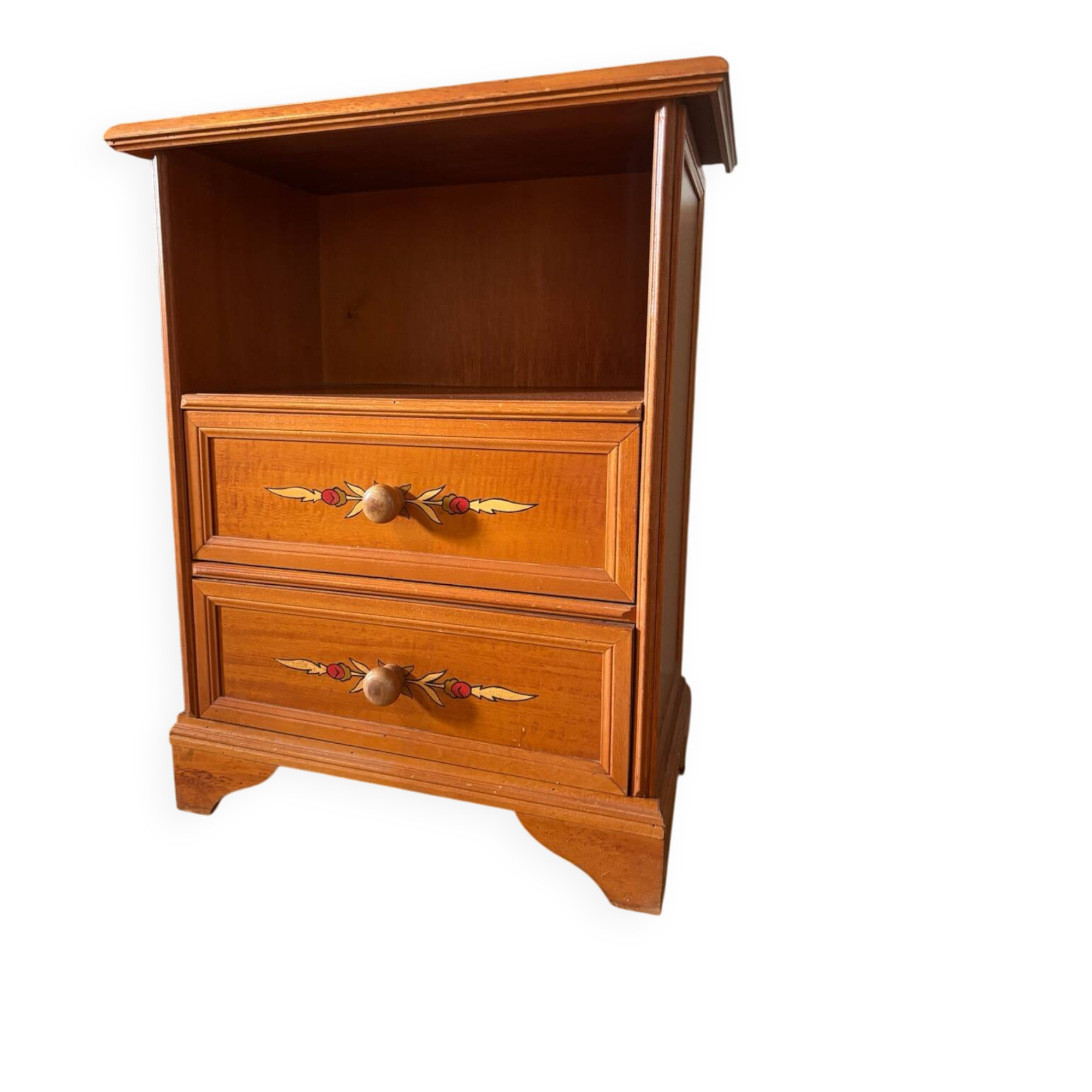 Vintage bedside table with floral decor