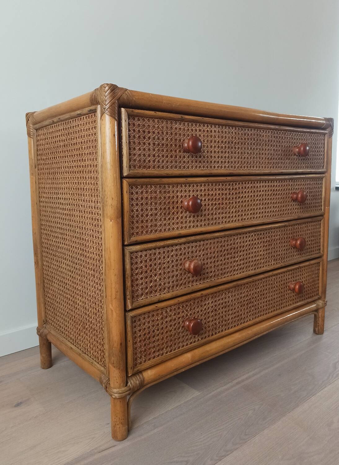 Bamboo and rattan chest of drawers, 70's