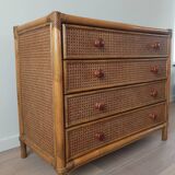 Bamboo and rattan chest of drawers, 70's