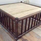 Table basse en bambou et travertin 1970 vintage