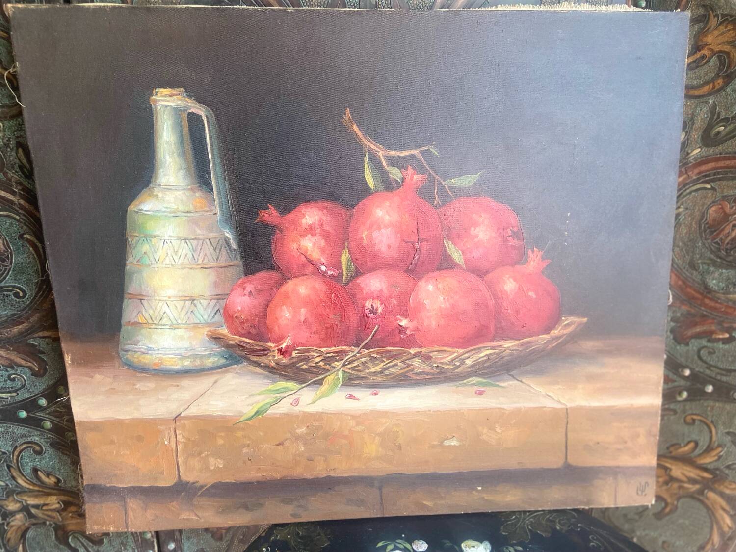 Old painting - Oil painting - Still life with pomegranates