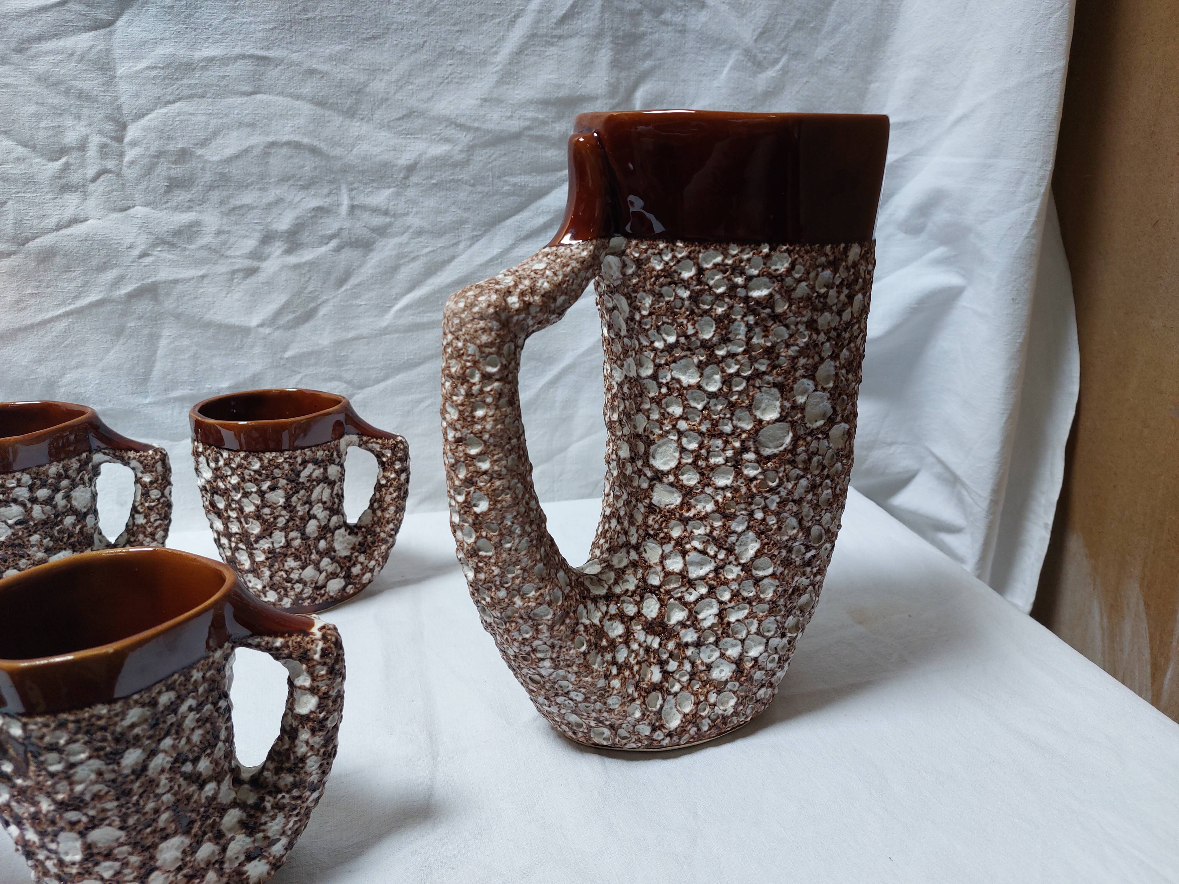 Vintage Vallauris orangeade service with 6 brutalist ceramic glasses.