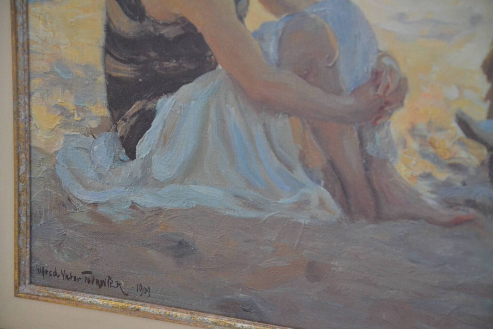 Painting beach scene by Alfred Victor Fournier 1909
