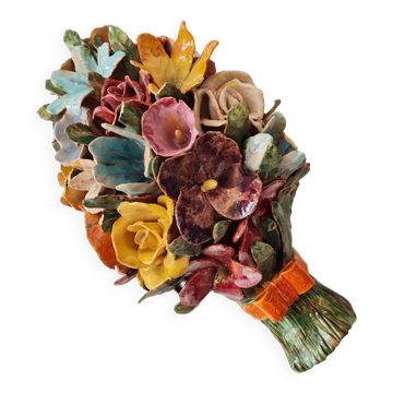Applied bouquet of flowers in slipware Art Nouveau