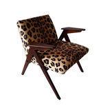 Fauteuil de Dolnośląskie Fabryki Mebli, 1960s Leopard Print Velvet Bun