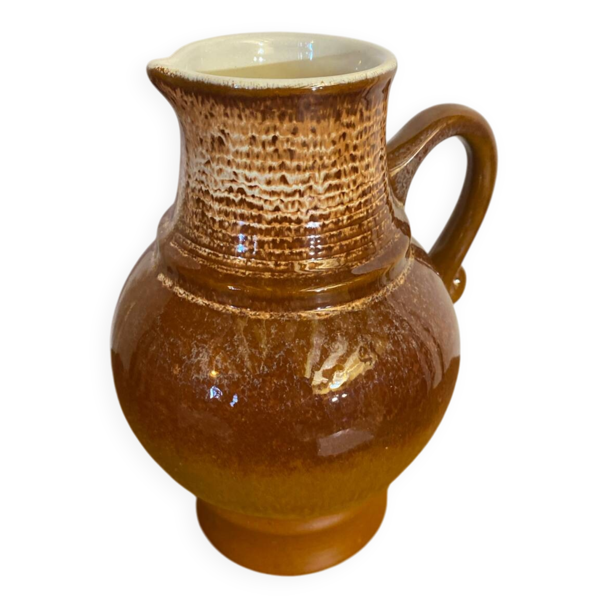 Antique strehla ceramic pitcher brown beige white interior vintage