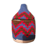 Berber red and gray wool and raffia basket