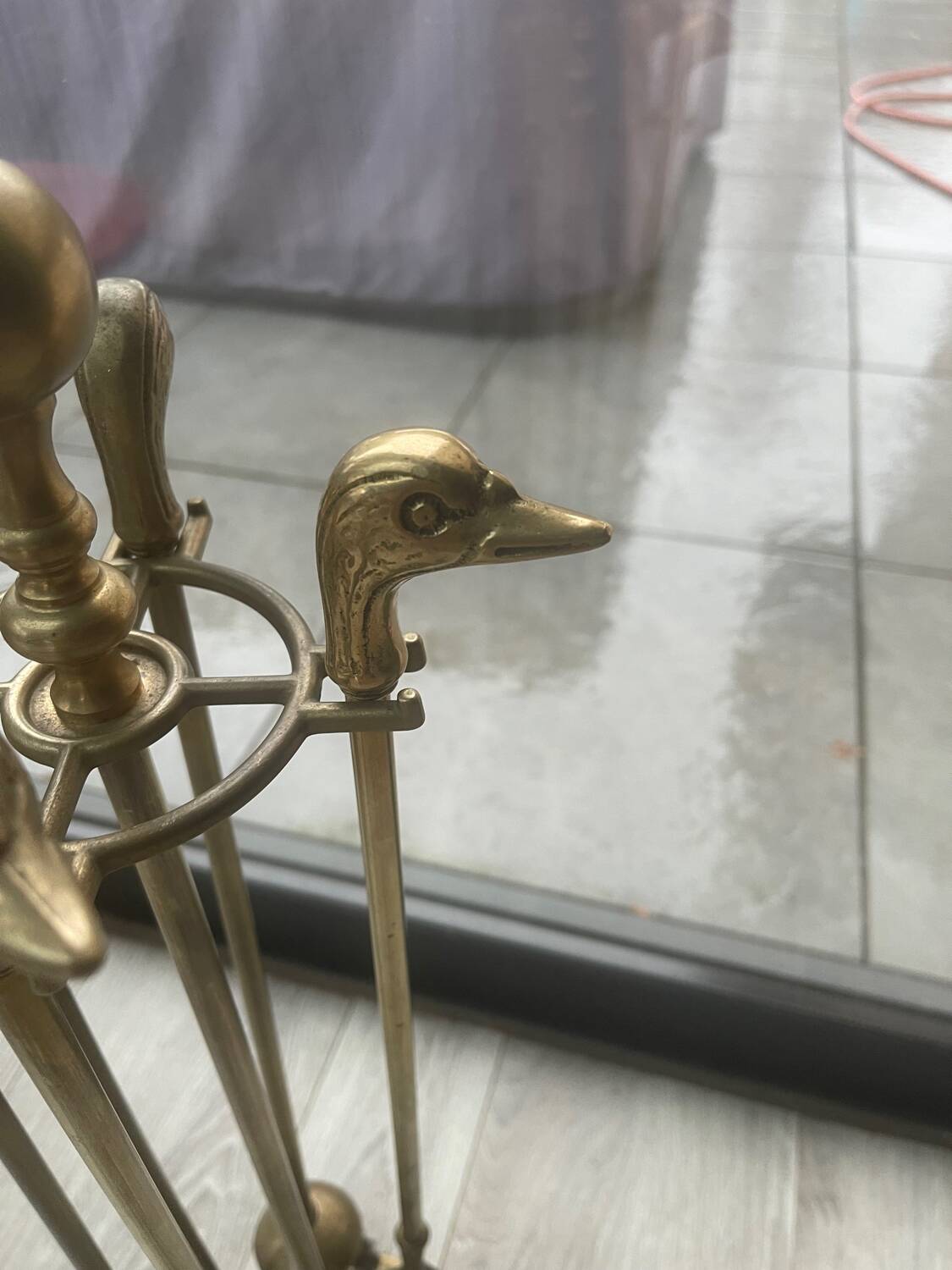 Brass fireplace tool set
