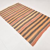 4x7 Pale Orange Kilim Rug, Rugged Rug, Antique Bohemian Style, 128x215Cm