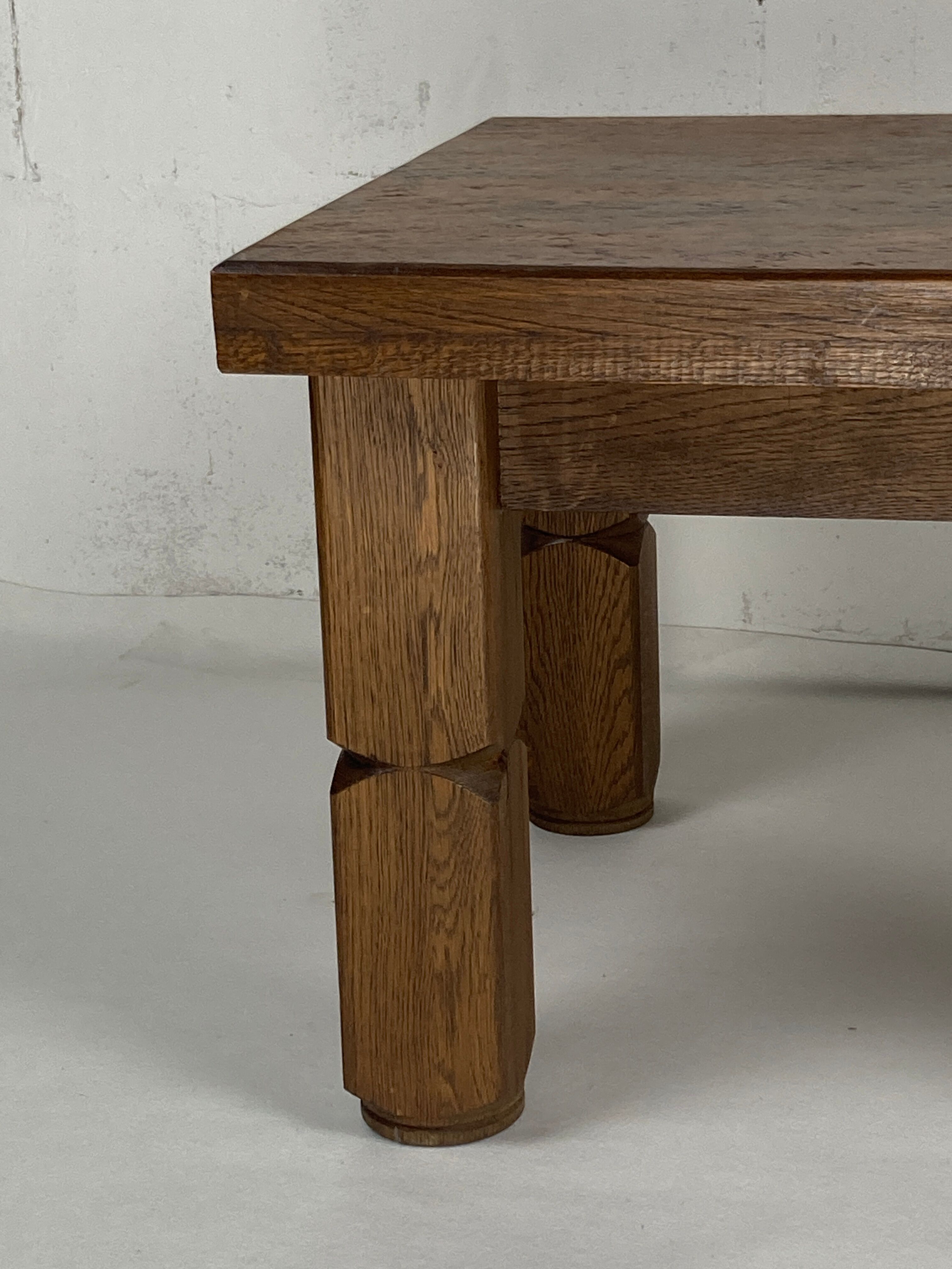 Brutalist square oak side or coffee table, Dutch 1960s