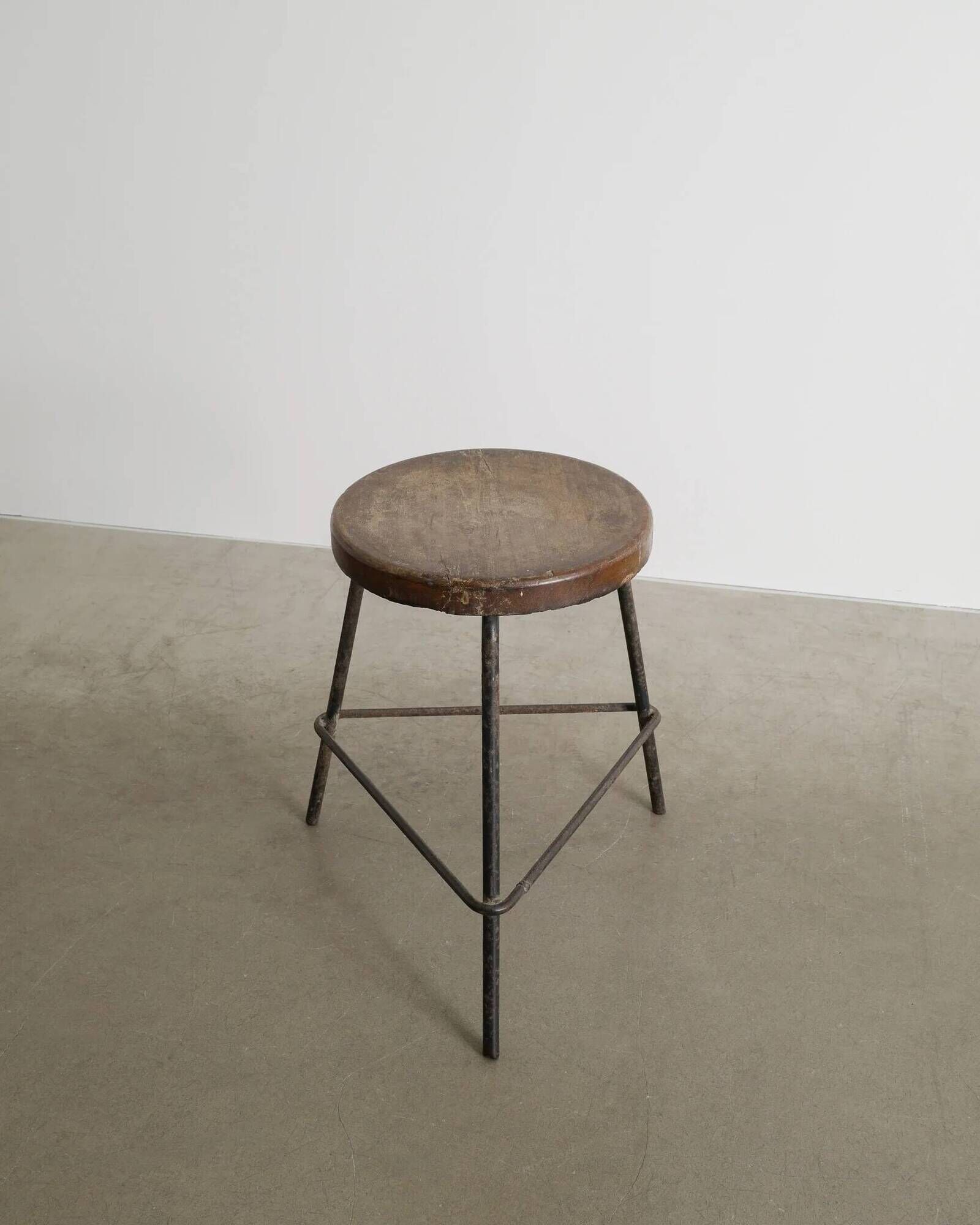 Pierre jeanneret teak and iron low bar stool for chandigarh, 1950s