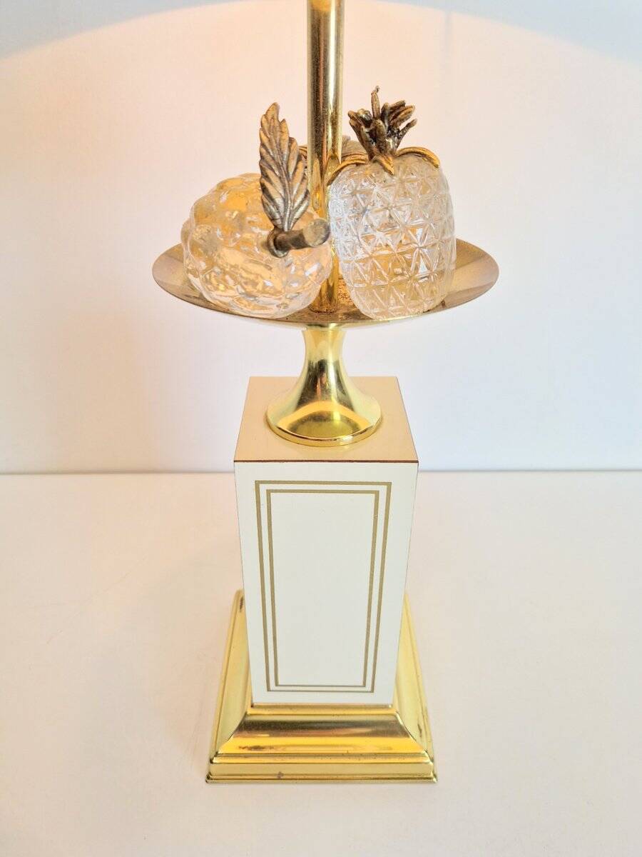 Vintage Regency Brass Crystal Fruit Table Lamp from Le Dauphin, 1970s