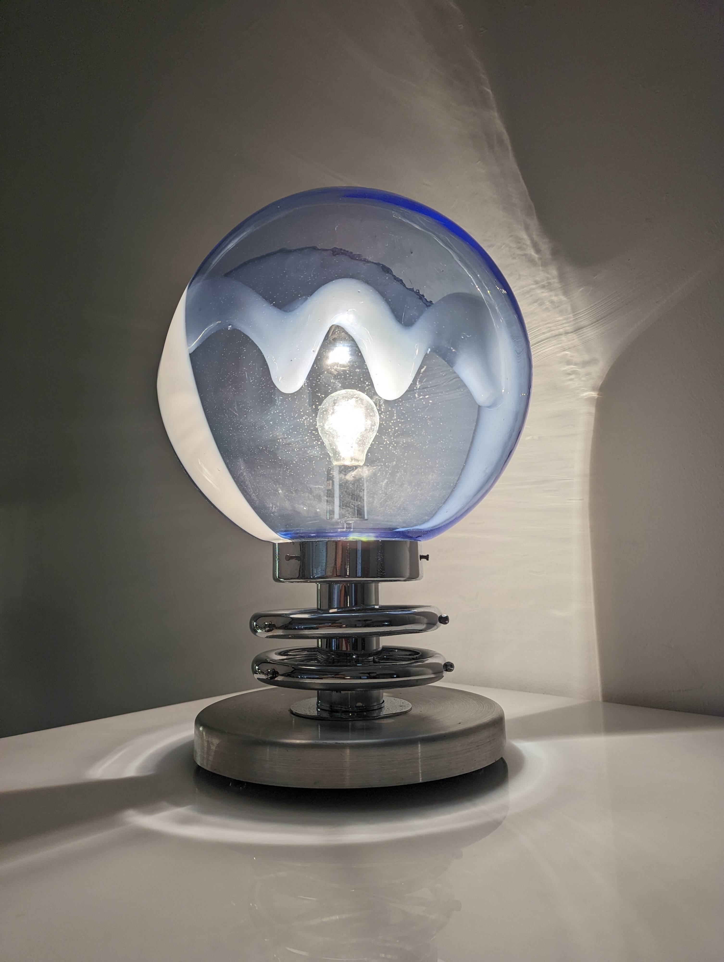 1970s Toni Zuccheri 'Membrane' Blue Murano Glass & Chrome Table Lamp