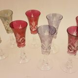 Service a liqueur en verre de couleur et ciselé