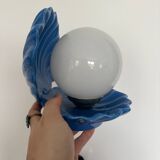 Vintage Opaline Globe Blue Ceramic Shell Lamp