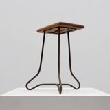 Modernist Industrial Iron and Oak Split Slats Stool, France ca. 1910