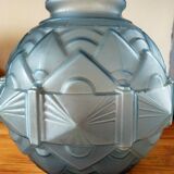 Art Deco ball vase frosted blue glass