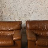 Paire fauteuils cuir camel
